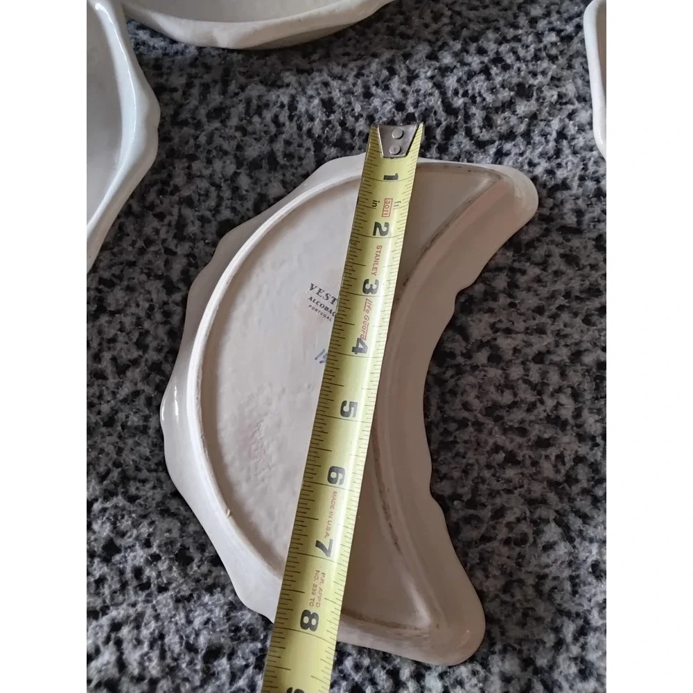 Vestal‎ Alcobaca Portugal White Ceramic Crescent Side Plates Set of 5 Vintage